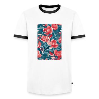 Red tulips with green leaves - Men's Ringer Shirt - white/black - Front - AI Model Female 172 light (172cm) & AI Model Male 178 dark (178cm)