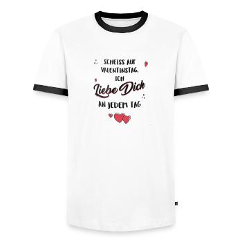 Scheiss auf Valentinstag, ich liebe dich jeden Tag - Männer Kontrast-T-Shirt - Weiß/Schwarz - Vorne - AI Model Female 172 light (172cm) & AI Model Male 178 dark (178cm)