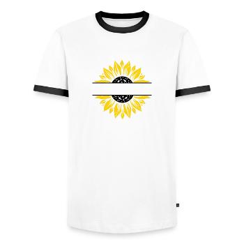 Tournesol split 2 noir et jaune - T-shirt contrasté Homme - blanc/noir - Devant - AI Model Female 172 light (172cm) & AI Model Male 178 dark (178cm)