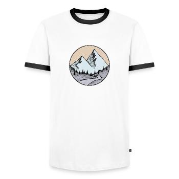 drawing mountain landscape - Men's Ringer Shirt - white/black - Front - AI Model Female 172 light (172cm) & AI Model Male 178 dark (178cm)