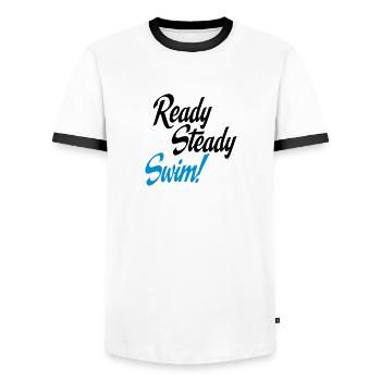 schwimmen - Männer Kontrast-T-Shirt - Weiß/Schwarz - Vorne - AI Model Female 172 light (172cm) & AI Model Male 178 dark (178cm)