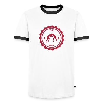 Wrestling - Wrestler - Ringen - Sport - Lutte - Men's Ringer Shirt - white/black - Front - AI Model Female 172 light (172cm) & AI Model Male 178 dark (178cm)