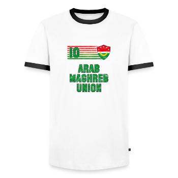 Équipe de football de l’Union du Maghreb arabe - T-shirt contrasté Homme - blanc/noir - Devant - AI Model Female 172 light (172cm) & AI Model Male 178 dark (178cm)