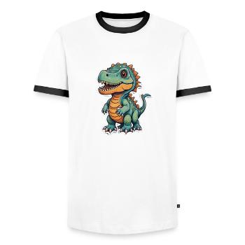 Dino - Men's Ringer Shirt - white/black - Front - AI Model Female 172 light (172cm) & AI Model Male 178 dark (178cm)