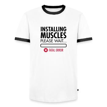 Installing Muscles (Fatal Error) - Männer Kontrast-T-Shirt - Weiß/Schwarz - Vorne - AI Model Female 172 light (172cm) & AI Model Male 178 dark (178cm)