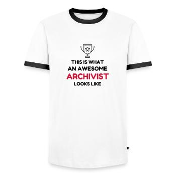 Archivist Archives Archivar Archiviste Archivista - Men's Ringer Shirt - white/black - Front - AI Model Female 172 light (172cm) & AI Model Male 178 dark (178cm)