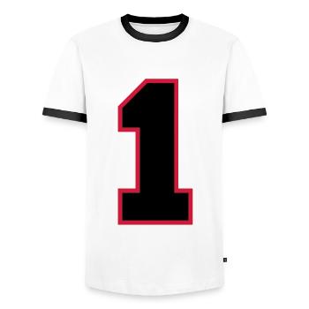 nombre1 - T-shirt contrasté Homme - blanc/noir - Devant - AI Model Female 172 light (172cm) & AI Model Male 178 dark (178cm)