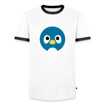 Cartoon Penguin Face - Men's Ringer Shirt - white/black - Front - AI Model Female 172 light (172cm) & AI Model Male 178 dark (178cm)