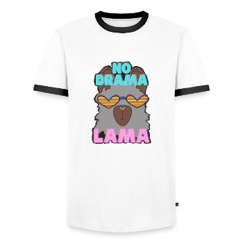 NO DRAMA LAMA - Men's Ringer Shirt - white/black - Front - AI Model Female 172 light (172cm) & AI Model Male 178 dark (178cm)