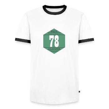 Vignette 1978 - T-shirt contrasté Homme - blanc/noir - Devant - AI Model Female 172 light (172cm) & AI Model Male 178 dark (178cm)