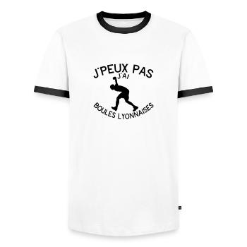 boules lyonnaises je peux pas citation - T-shirt contrasté Homme - blanc/noir - Devant - AI Model Female 172 light (172cm) & AI Model Male 178 dark (178cm)