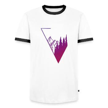colored panorama forest and mountains - Men's Ringer Shirt - white/black - Front - AI Model Female 172 light (172cm) & AI Model Male 178 dark (178cm)