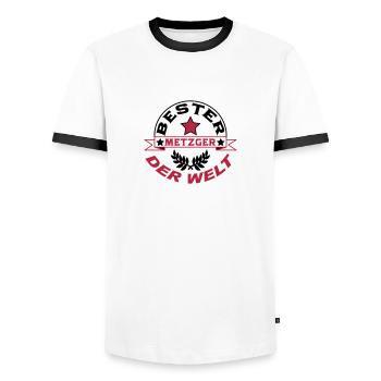 Metzger / Backer / Butcher / Baker / Vati - Men's Ringer Shirt - white/black - Front - AI Model Female 172 light (172cm) & AI Model Male 178 dark (178cm)