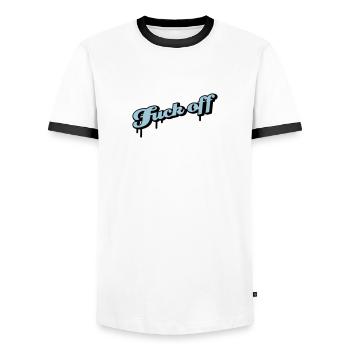 fuck off - T-shirt contrasté Homme - blanc/noir - Devant - AI Model Female 172 light (172cm) & AI Model Male 178 dark (178cm)