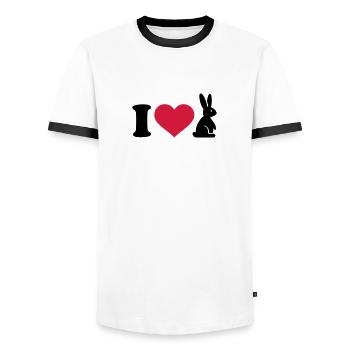 I love Bunny - Men's Ringer Shirt - white/black - Front - AI Model Female 172 light (172cm) & AI Model Male 178 dark (178cm)