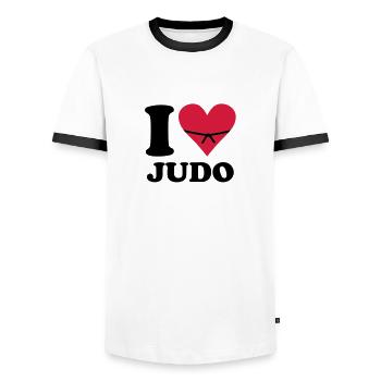 i love judo - Men's Ringer Shirt - white/black - Front - AI Model Female 172 light (172cm) & AI Model Male 178 dark (178cm)
