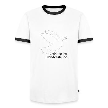 No War Krieg in der Ukraine Friedenstaube - Männer Kontrast-T-Shirt - Weiß/Schwarz - Vorne - AI Model Female 172 light (172cm) & AI Model Male 178 dark (178cm)