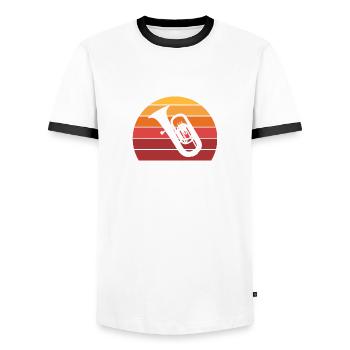 Tuba Vintage Sunset Brass Band Brass Instrument - Men's Ringer Shirt - white/black - Front - AI Model Female 172 light (172cm) & AI Model Male 178 dark (178cm)