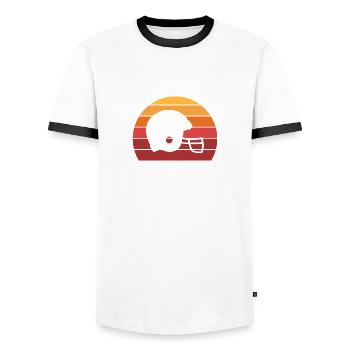 American Football Helmet Sunset Gradient - Men's Ringer Shirt - white/black - Front - AI Model Female 172 light (172cm) & AI Model Male 178 dark (178cm)