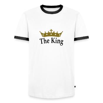 The King - Männer Kontrast-T-Shirt - Weiß/Schwarz - Vorne - AI Model Female 172 light (172cm) & AI Model Male 178 dark (178cm)