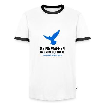 Keine Waffen in Krisengebiete - FRIEDENSTAUBE - Männer Kontrast-T-Shirt - Weiß/Schwarz - Vorne - AI Model Female 172 light (172cm) & AI Model Male 178 dark (178cm)