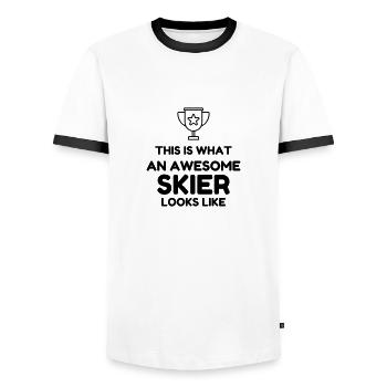Skifahren Skifahrer Sport Ski Spieler - Männer Kontrast-T-Shirt - Weiß/Schwarz - Vorne - AI Model Female 172 light (172cm) & AI Model Male 178 dark (178cm)
