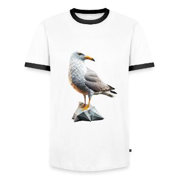 Mouette Mouette Polygone - T-shirt contrasté Homme - blanc/noir - Devant - AI Model Female 172 light (172cm) & AI Model Male 178 dark (178cm)