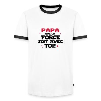 LA FORCE EST AVEC PAPA - T-shirt contrasté Homme - blanc/noir - Devant - AI Model Female 172 light (172cm) & AI Model Male 178 dark (178cm)