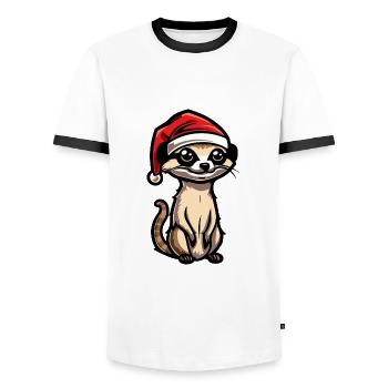 Suricate Noël - T-shirt contrasté Homme - blanc/noir - Devant - AI Model Female 172 light (172cm) & AI Model Male 178 dark (178cm)