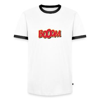 booom - Men's Ringer Shirt - white/black - Front - AI Model Female 172 light (172cm) & AI Model Male 178 dark (178cm)