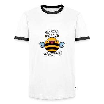 Bee "Bee Happy" - Men's Ringer Shirt - white/black - Front - AI Model Female 172 light (172cm) & AI Model Male 178 dark (178cm)