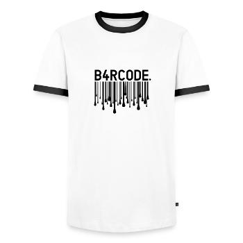 B4RCODE. Noir fondant - T-shirt contrasté Homme - blanc/noir - Devant - AI Model Female 172 light (172cm) & AI Model Male 178 dark (178cm)