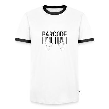 B4RCODE. Piano noir - T-shirt contrasté Homme - blanc/noir - Devant - AI Model Female 172 light (172cm) & AI Model Male 178 dark (178cm)