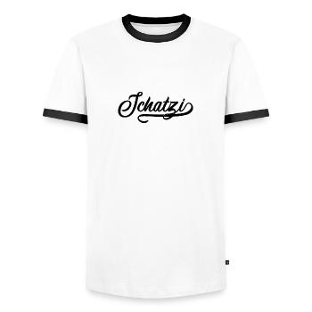 Schatzi Vintage - T-shirt contrasté Homme - blanc/noir - Devant - AI Model Female 172 light (172cm) & AI Model Male 178 dark (178cm)