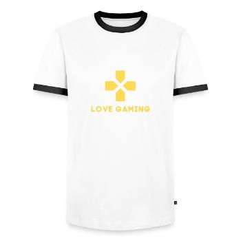 LIEBE GAMING - Männer Kontrast-T-Shirt - Weiß/Schwarz - Vorne - AI Model Female 172 light (172cm) & AI Model Male 178 dark (178cm)