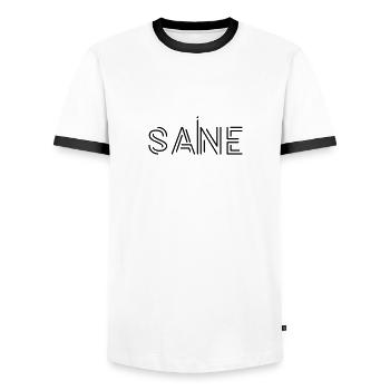Conception de logo de texte « sain », texte imprimable, déclaration - T-shirt contrasté Homme - blanc/noir - Devant - AI Model Female 172 light (172cm) & AI Model Male 178 dark (178cm)