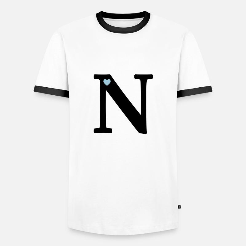 Letter N Initial Letter - Men's Ringer Shirt - white/black