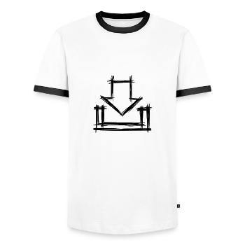 Icône de téléchargement. Télécharger Signe / Icône - T-shirt contrasté Homme - blanc/noir - Devant - AI Model Female 172 light (172cm) & AI Model Male 178 dark (178cm)