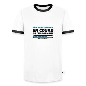 connerie en cours de chargement - T-shirt contrasté Homme - blanc/noir - Devant - AI Model Female 172 light (172cm) & AI Model Male 178 dark (178cm)