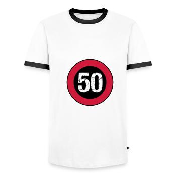 Bouclier 50 anniversaire vintage - T-shirt contrasté Homme - blanc/noir - Devant - AI Model Female 172 light (172cm) & AI Model Male 178 dark (178cm)