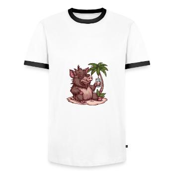 Pig Summer Wild Boar - Men's Ringer Shirt - white/black - Front - AI Model Female 172 light (172cm) & AI Model Male 178 dark (178cm)