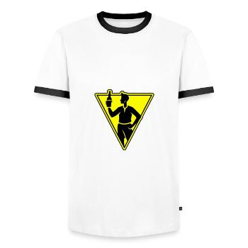 Drinking beer - Men's Ringer Shirt - white/black - Front - AI Model Female 172 light (172cm) & AI Model Male 178 dark (178cm)