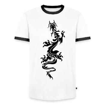 chinese dragon tribal - Men's Ringer Shirt - white/black - Front - AI Model Female 172 light (172cm) & AI Model Male 178 dark (178cm)