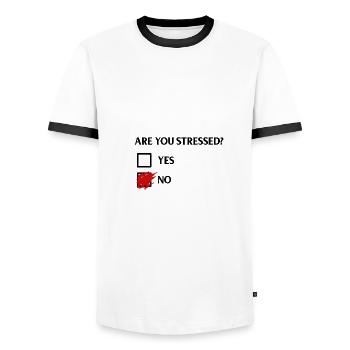 Are you stressed? - Bist du im Stress? - Männer Kontrast-T-Shirt - Weiß/Schwarz - Vorne - AI Model Female 172 light (172cm) & AI Model Male 178 dark (178cm)