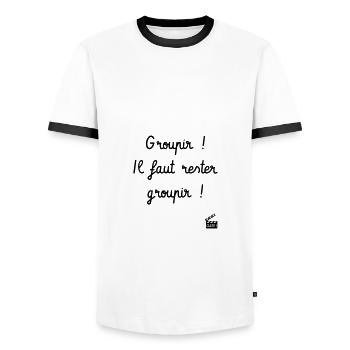Groupir ! La Septième Compagnie - Réplique Culte - T-shirt contrasté Homme - blanc/noir - Devant - AI Model Female 172 light (172cm) & AI Model Male 178 dark (178cm)