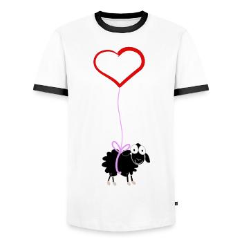 schwarzes Schaf mit Herz - Männer Kontrast-T-Shirt - Weiß/Schwarz - Vorne - AI Model Female 172 light (172cm) & AI Model Male 178 dark (178cm)