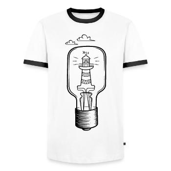 Leuchtturm Glühbirne mit Wölkchen - Urlaub am Meer - Männer Kontrast-T-Shirt - Weiß/Schwarz - Vorne - AI Model Female 172 light (172cm) & AI Model Male 178 dark (178cm)