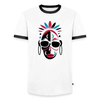 African mask with sunglasses - Men's Ringer Shirt - white/black - Front - AI Model Female 172 light (172cm) & AI Model Male 178 dark (178cm)