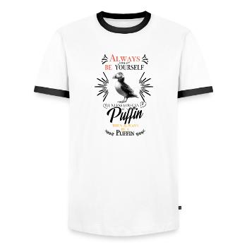 Always be yourself unless you can be a Puffin... - Men's Ringer Shirt - white/black - Front - AI Model Female 172 light (172cm) & AI Model Male 178 dark (178cm)