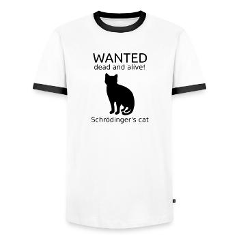 Schrödingers Katze - Männer Kontrast-T-Shirt - Weiß/Schwarz - Vorne - AI Model Female 172 light (172cm) & AI Model Male 178 dark (178cm)